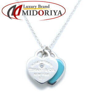 TIFFANY Co to Double Heart Necklace Blue One Diamond Sterling Silver